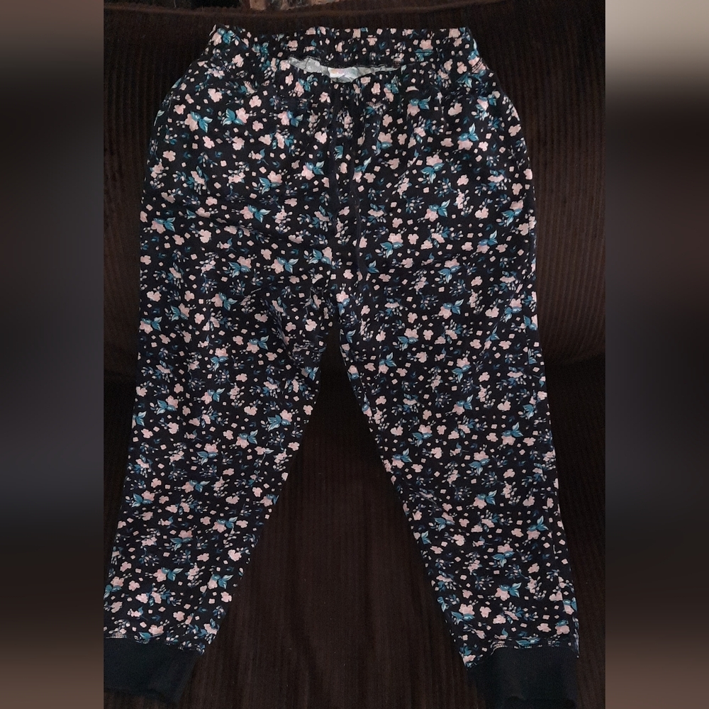 LuLaRoe Floral Print Joggers - Black, Pink, Blue